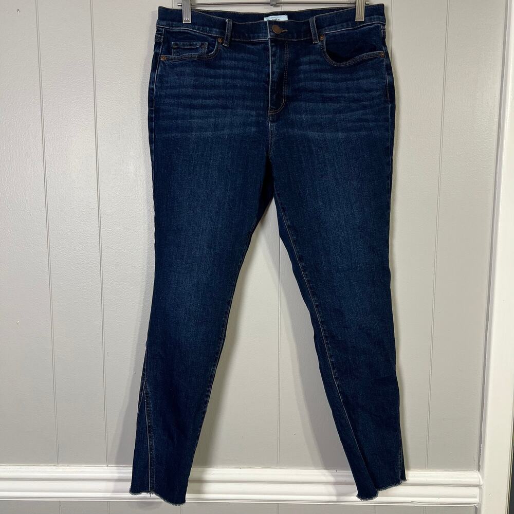 LOFT Womens Size 10 Skinny Ankle Jeans Dark Wash Stretch Frayed Raw Hem Denim
